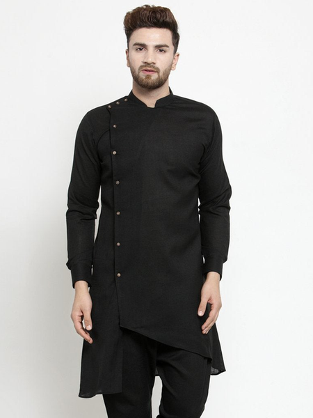 Designer Black Linen Kurta For Men By Treemoda