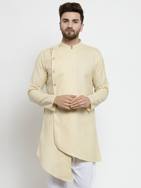 Designer Beige Linen Kurta  For Men By Visach