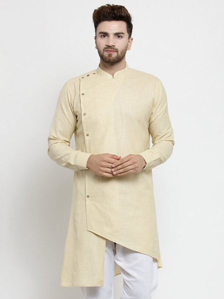 Designer Beige Linen Kurta  For Men By Visach