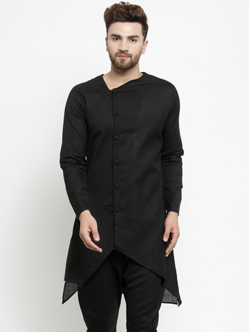 Designer Black Linen Kurta  For Men By Treemoda