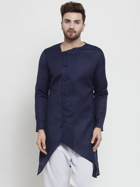 Designer Blue Linen Kurta  For Men By Treemoda