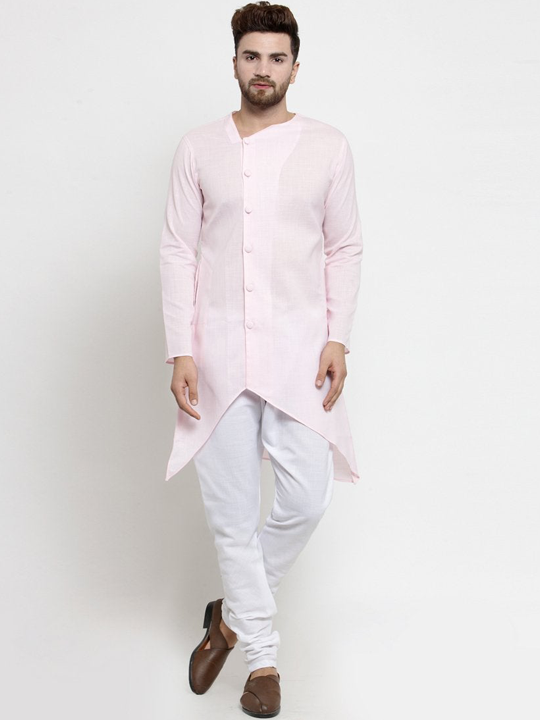Designer Pink Linen Kurta With Chudidar Pajama For Men By Treemoda