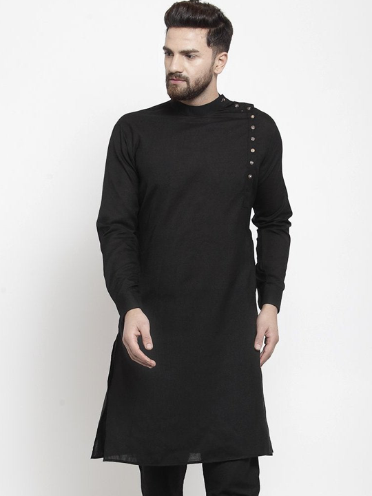 Designer Black Linen Kurta  For Men By Treemoda