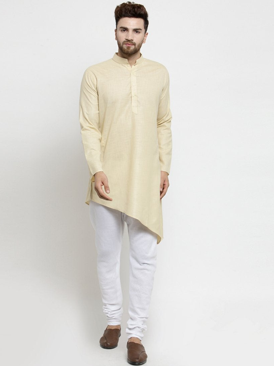 Designer Beige Linen Kurta With Chudidar Pajama For Men By Treemoda