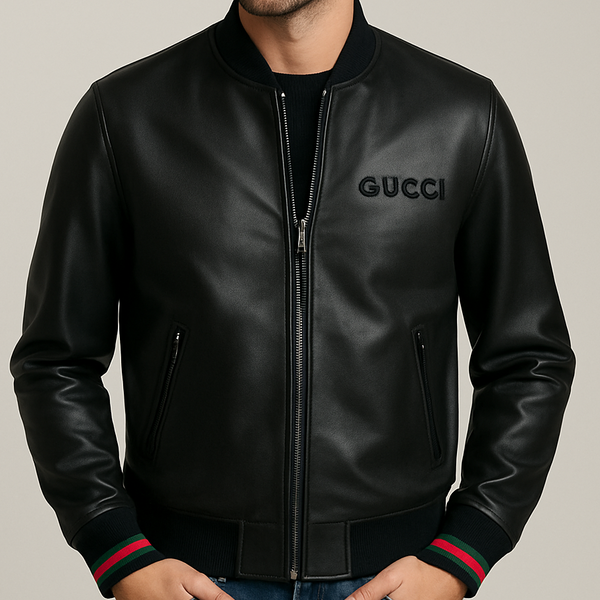Premium Classic Black Leather Bomber Jacket