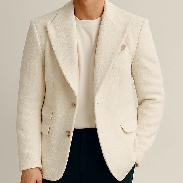 Premium Classic Ivory Textured Blazer  Timeless Elegance”