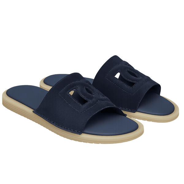 Elegant Navy Blue Suede Slide Sandals