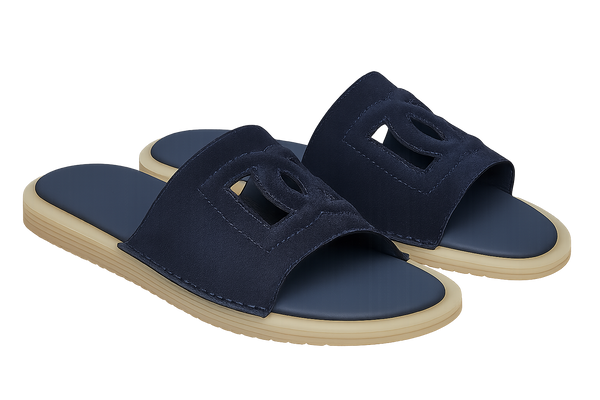 Elegant Navy Blue Suede Slide Sandals