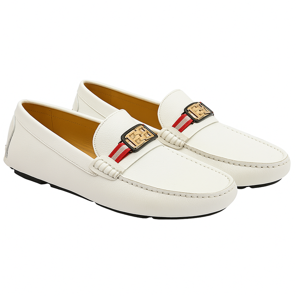 Luxury White Leather Loafers Signature Stripe