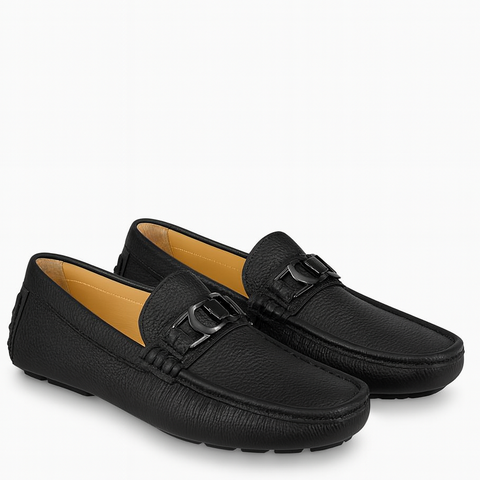 Premium Black Leather Loafers with Signature Metal Detail