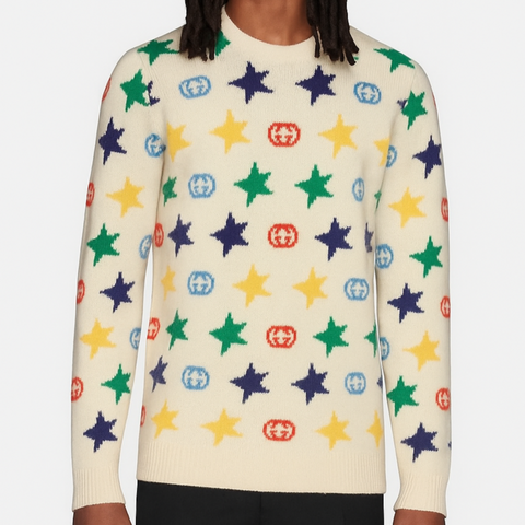 Branded Multicolor Star & GG Logo Wool Pullover