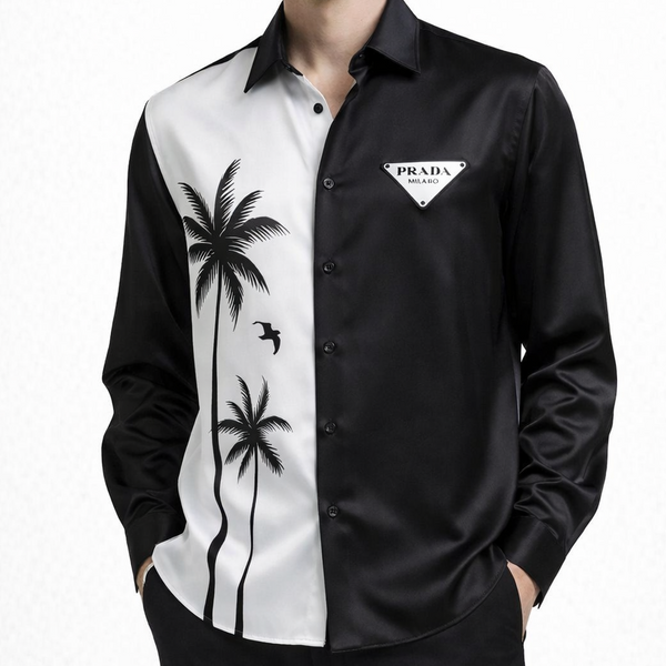Premium Black & White Palm Print Luxury Shirt