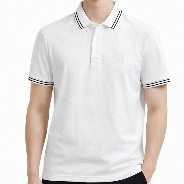Premium Men White  Polo T-Shirt With Contrast Collar