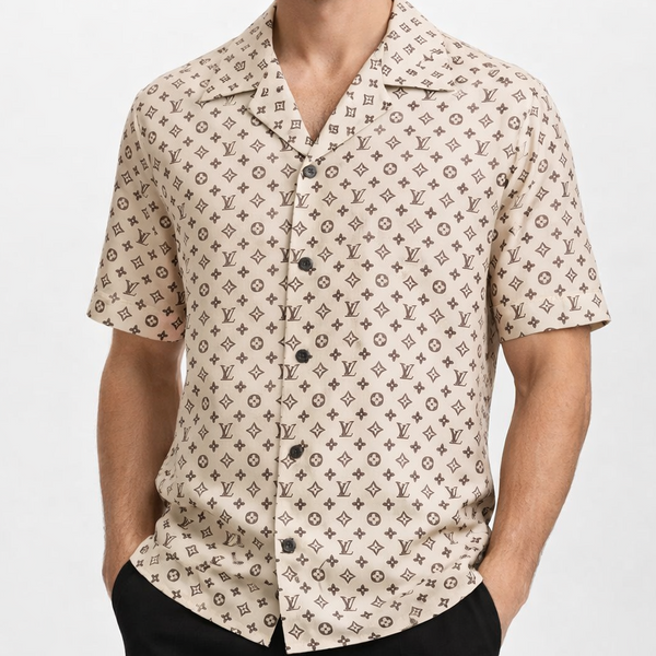 Premium Luxury Monogram Cuban Collar Drop Shoulder  Shirt