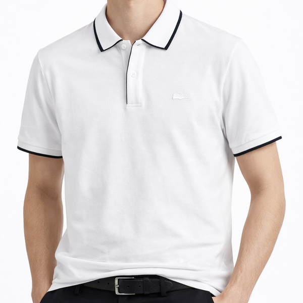 Premium Men’s White Polo T-Shirt Classic Contrast Collar Casual Tee