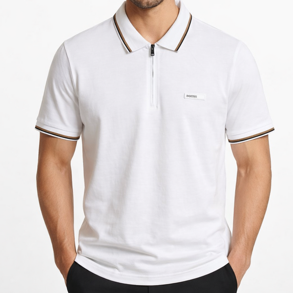 Premium Men’s White Zip Polo T-Shirt Stylish Regular Fit Casual Wear