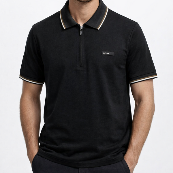 Premium Men’s Black Zip Polo T-Shirt Elegant  Casual Wear