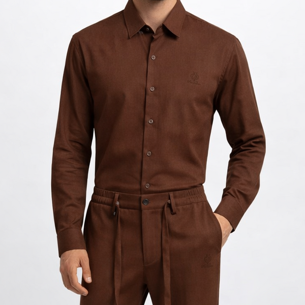 Elegant Brown Co-Ord Shirt & Pant Set for Men