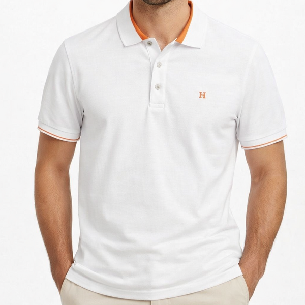 Premium White Polo T-Shirt with Orange Collar Accent for Men