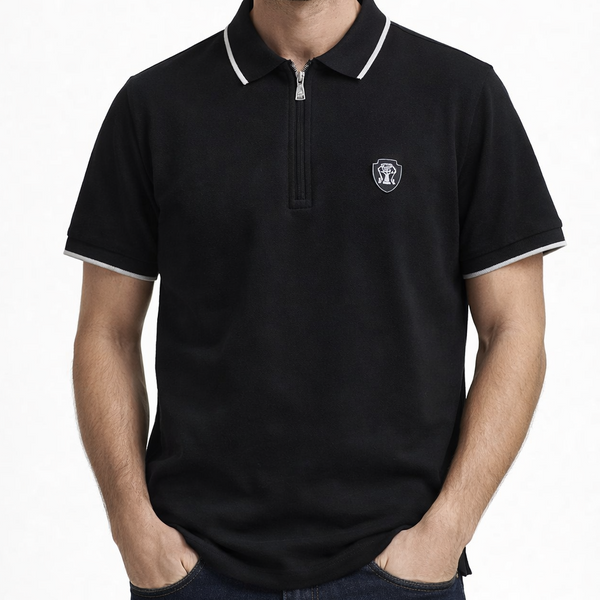 Men’s Luxury Black Polo T-Shirt With Zip & Collar  Half Sleeve Polo Shirt For Men