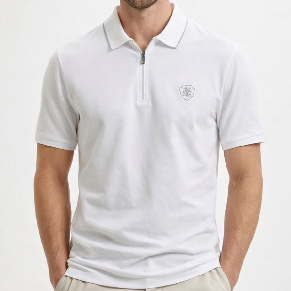 Luxury White Zip Neck Polo T-Shirt For Men Collared Half Sleeve Polo Shirt For Men