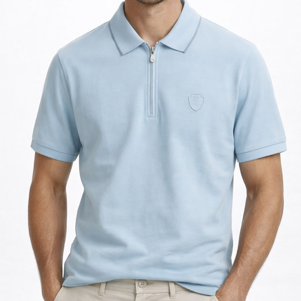 Premium Zip-Collar Sky Blue Polo T-Shirt For Men  Stylish & Comfy Fit