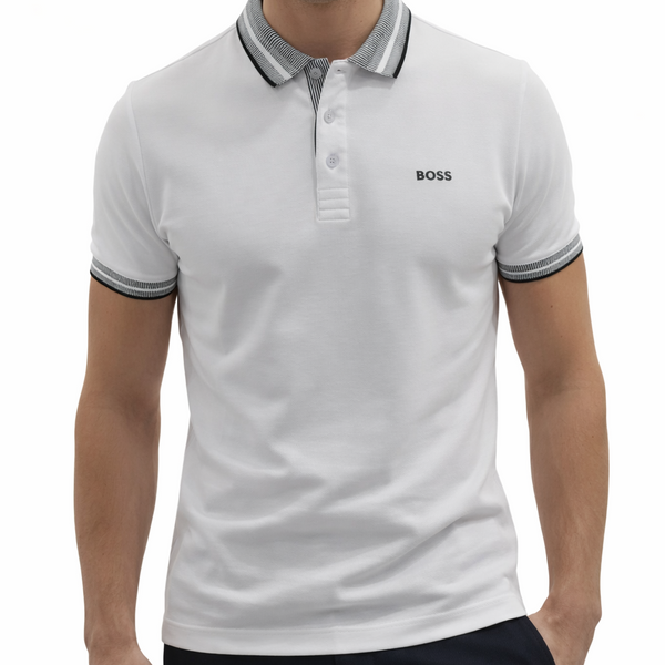 Men’s Classic White Polo T-Shirt with Contrast Collar & Sleeve Trim
