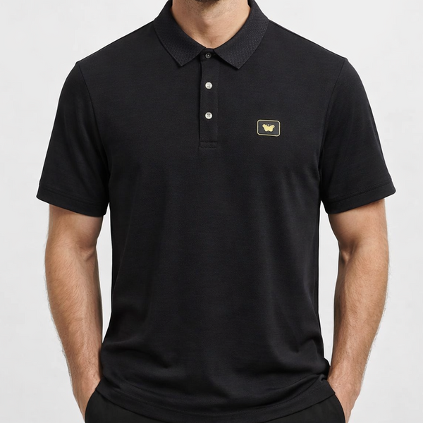 Premium Black Polo T-Shirt – Classic Fit with Elegant Logo Detail