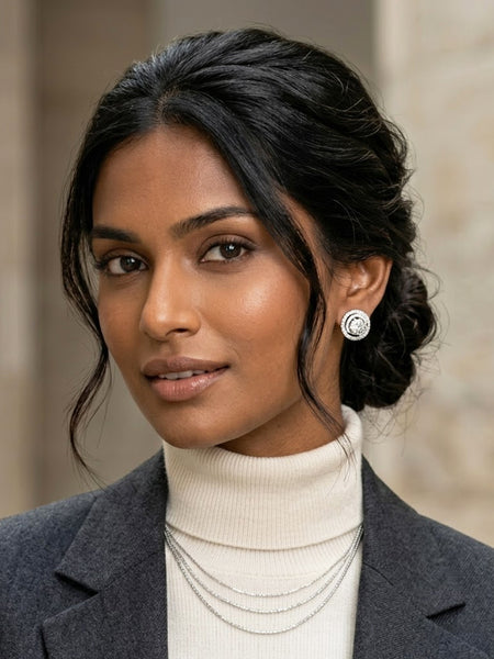 Elegant Round American Diamond Brass Ear Studs  Classic Sparkle Earrings