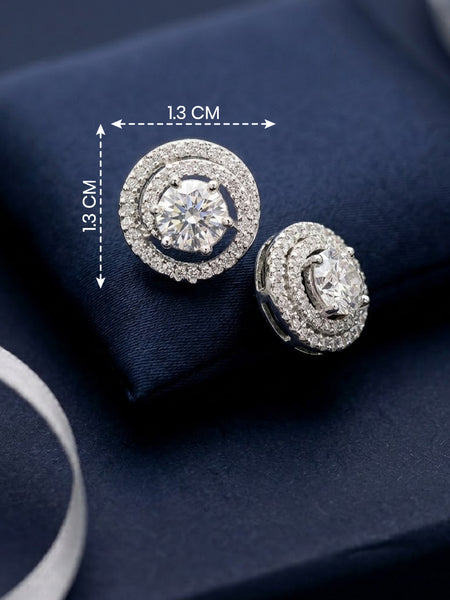 Elegant Round American Diamond Brass Ear Studs  Classic Sparkle Earrings
