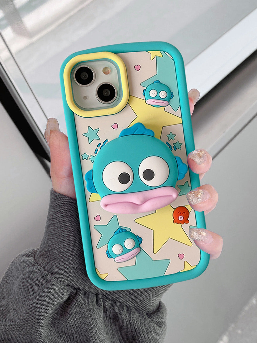 3D Cartoon Ugly Fish Holder Soft Silicone Back Case for iPhone 12 ,13 14 and 15 Series