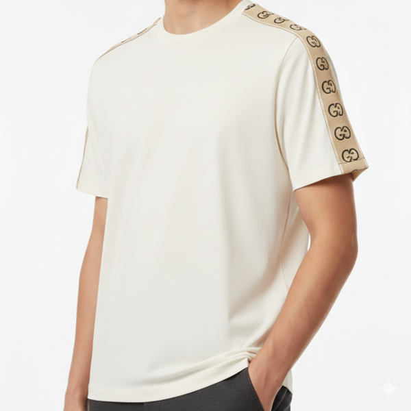 Luxury Imported  GG Interlocking Stripe  Drop Shoulder  T-Shirt