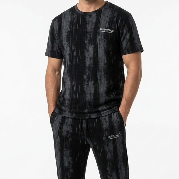 Men’s Premium Black Printed T-Shirt & Track Pants Set  Stylish Casual Wear