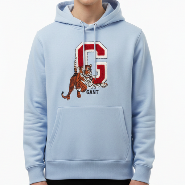 Men’s Premium Light Blue Hoodie with Bold Tiger Graphic