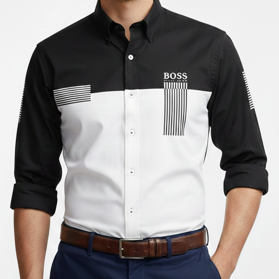 Premium Branded Men’s Black & White Colorblock Designer Shirt