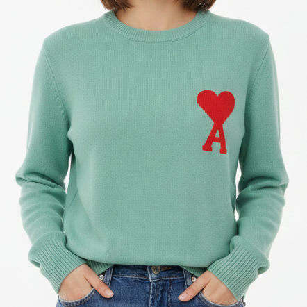 Mint Green Brand Heart Logo Sweater for a Fresh Casual Look