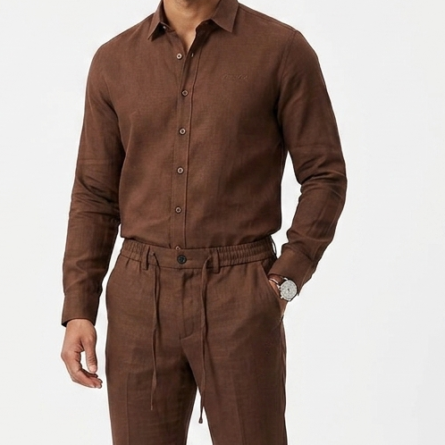 premium Elegant Brown Linen Shirt & Trouser Co-Ord Set for Men