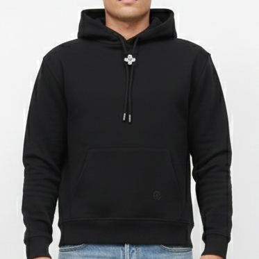 Branded Drawstring Hoodie In Black