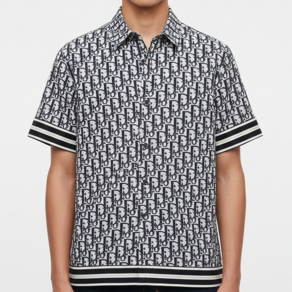 Luxury Black Monogram Designer Half-Sleeve Shirt