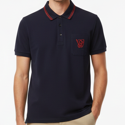 Luxury Navy Polo T-Shirt with Red Signature Detail