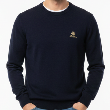 Luxury Navy Blue Crewneck Sweatshirt with Signature Crest