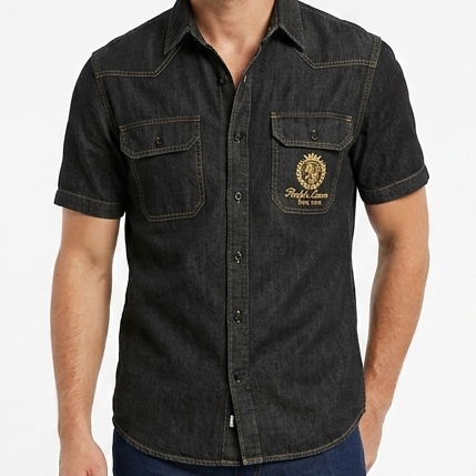 Premium Denim Short Sleeve Shirt Stylish Casual Wear