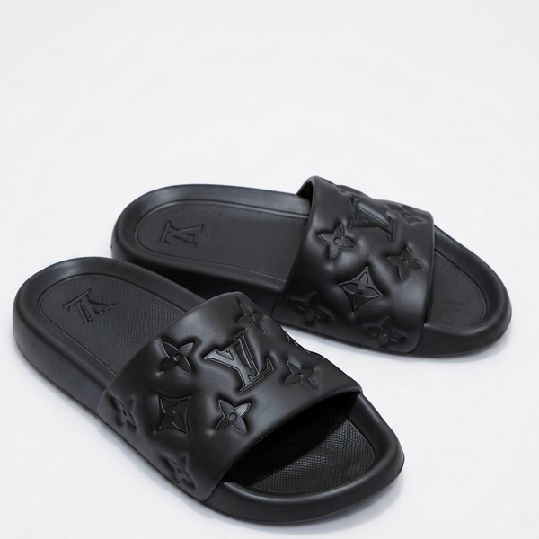 Elegant Premium Braand  Black Monogram Comfort Slide Slippers