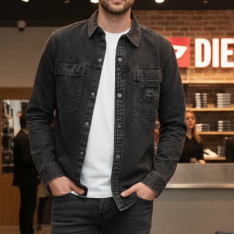 Premium Luxury Black Denim Shirt – High-End Modern Slim Fit Overshirt