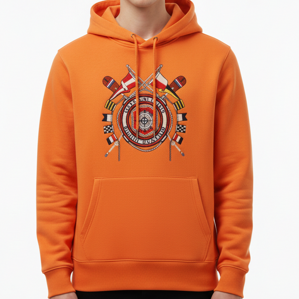 Men’s Orange Printed Hoodie Sweatshirt Stylish Winter Wear with Front Pocket