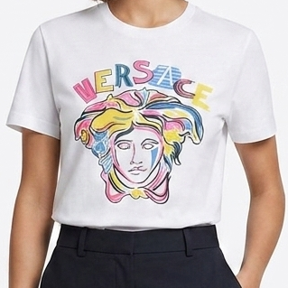 Premium White  Multicolour Brand Signature Casual T-Shirt for Women