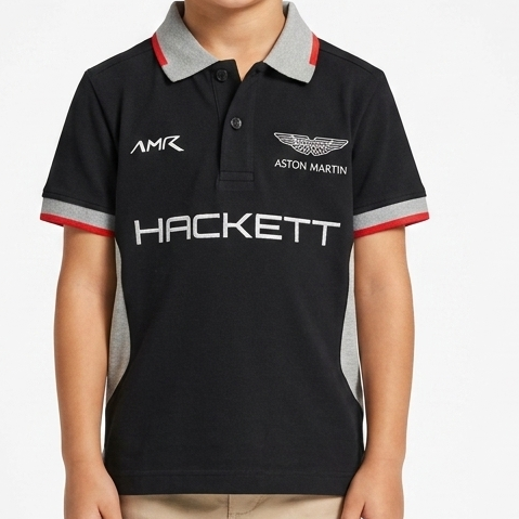 Kids Black Sports Polo T-Shirt  Stylish Racing Look