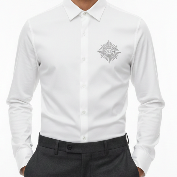 Premium White Designer Regular Fit Shirt with Elegant Chest Emblem