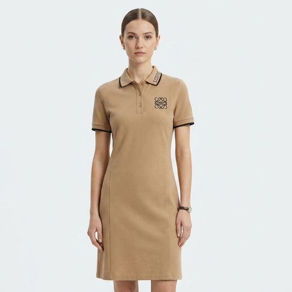 Women’s Elegant Beige Polo Collar Dress Smart Casual & Comfortable Fit