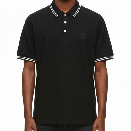 Luxury Black Classic Polo T-Shirt with Contrast Stripe Detail for Men